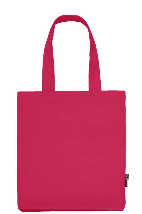 Helles pinkes Baumwoll-Einkaufsnetz mit langen Henkeln und Fairtrade-Label