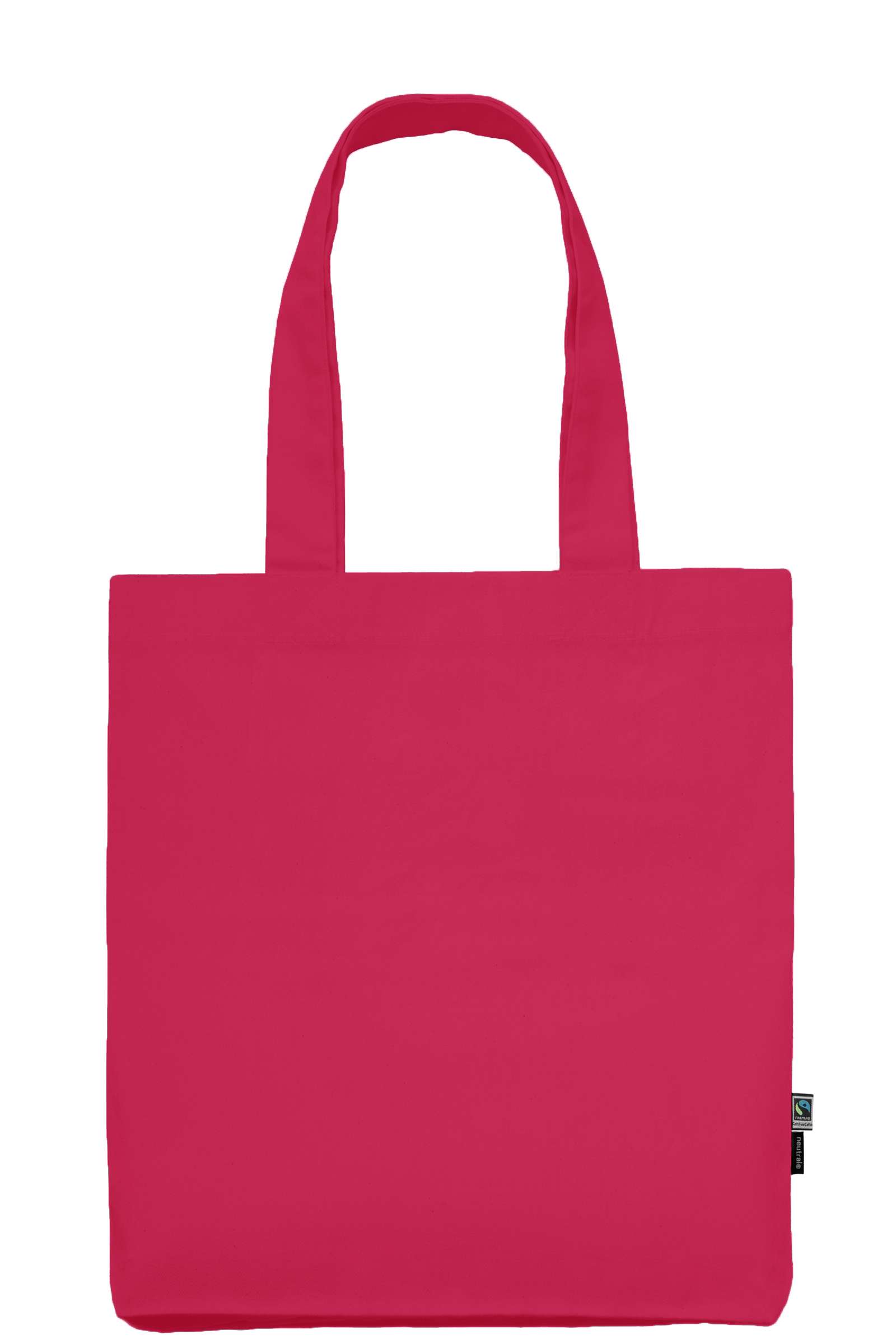 Helles pinkes Baumwoll-Einkaufsnetz mit langen Henkeln und Fairtrade-Label