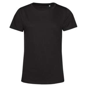 Schwarzes tailliertes Damen-T-Shirt mit Rundhalsausschnitt und kurzen Ärmeln