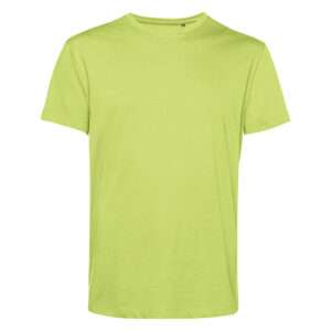 Hellgrünes unifarbenes T‑Shirt mit Rundhals auf weißem Hintergrund