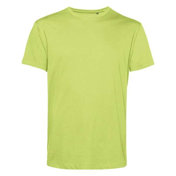 Hellgrünes unifarbenes T‑Shirt mit Rundhals auf weißem Hintergrund