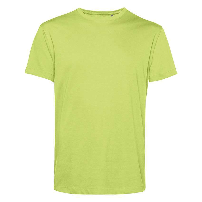 Hellgrünes unifarbenes T‑Shirt mit Rundhals auf weißem Hintergrund