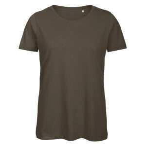 Damen-T-Shirt in Olivgrün, kurzärmelig mit Rundhalsausschnitt