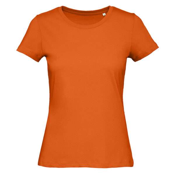 Orangenfarbenes, tailliertes Damen-T-Shirt mit Rundhals und kurzen Ärmeln