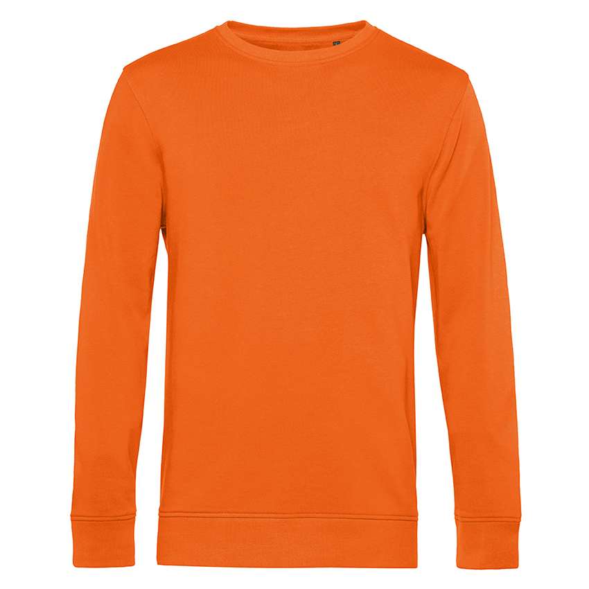 Oranges, langärmliges Sweatshirt mit Rundhalsausschnitt vor weißem Hintergrund