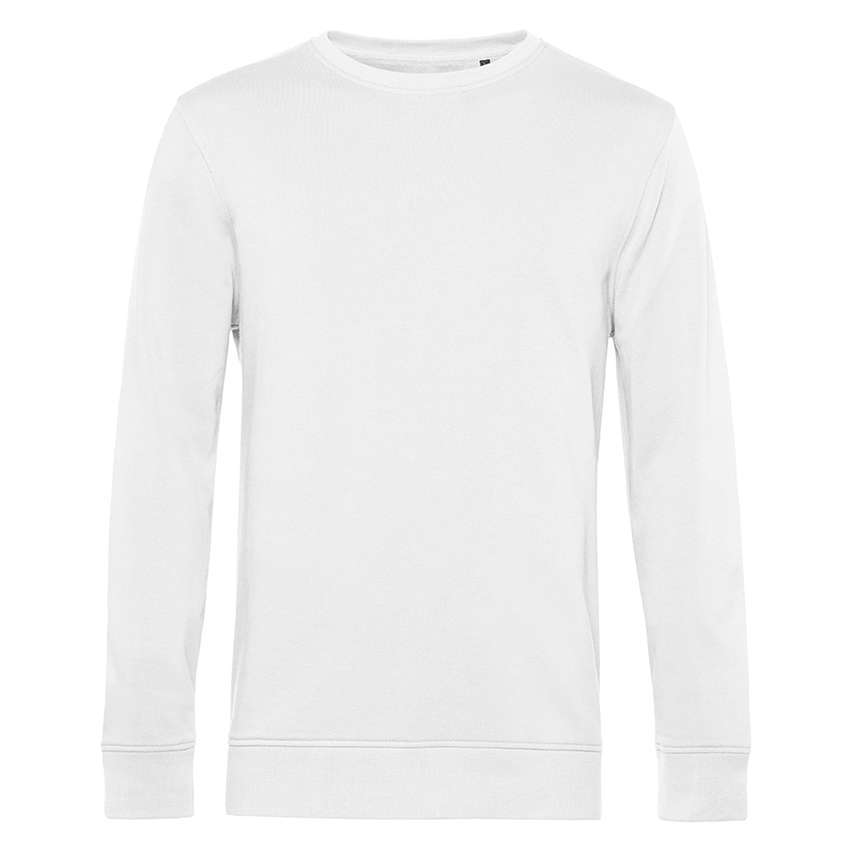 Weißes langärmeliges Sweatshirt mit Rundhalsausschnitt, frontale Ansicht