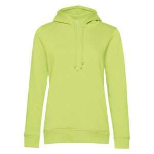 Hellgrüner Kapuzenpullover mit Kordel, frontal auf weißem Hintergrund