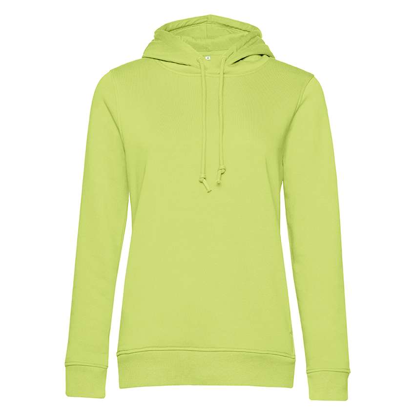 Hellgrüner Kapuzenpullover mit Kordel, frontal auf weißem Hintergrund