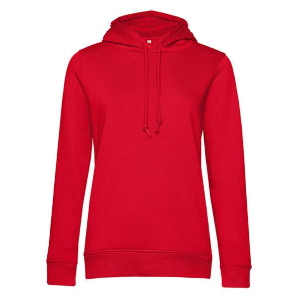 Rotes Kapuzen-Sweatshirt mit Kordelzug vor weißem Hintergrund