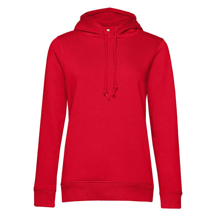 Rotes Kapuzen-Sweatshirt mit Kordelzug vor weißem Hintergrund