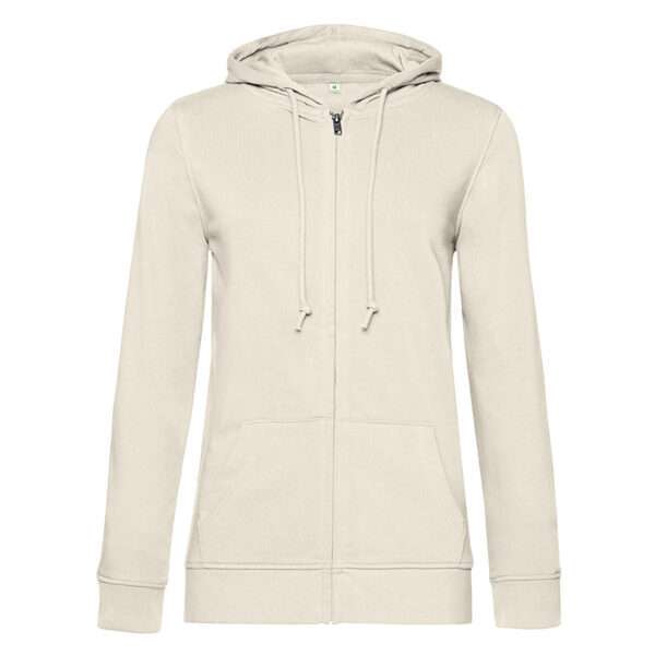 Beiger Damen-Zip-Hoodie mit Kapuze, Kängurutasche und Kordeln