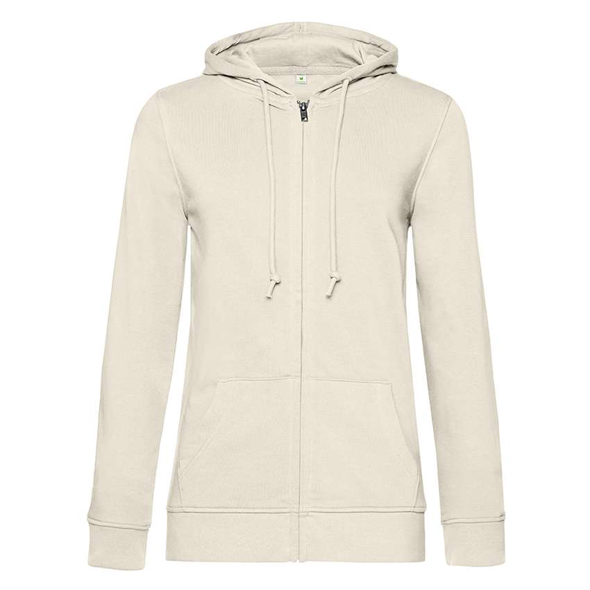 Beiger Damen-Zip-Hoodie mit Kapuze, Kängurutasche und Kordeln