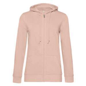 Roséfarbener Zip-Hoodie mit Kapuze, Kängurutasche und Kordelzug