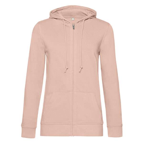 Roséfarbener Zip-Hoodie mit Kapuze, Kängurutasche und Kordelzug