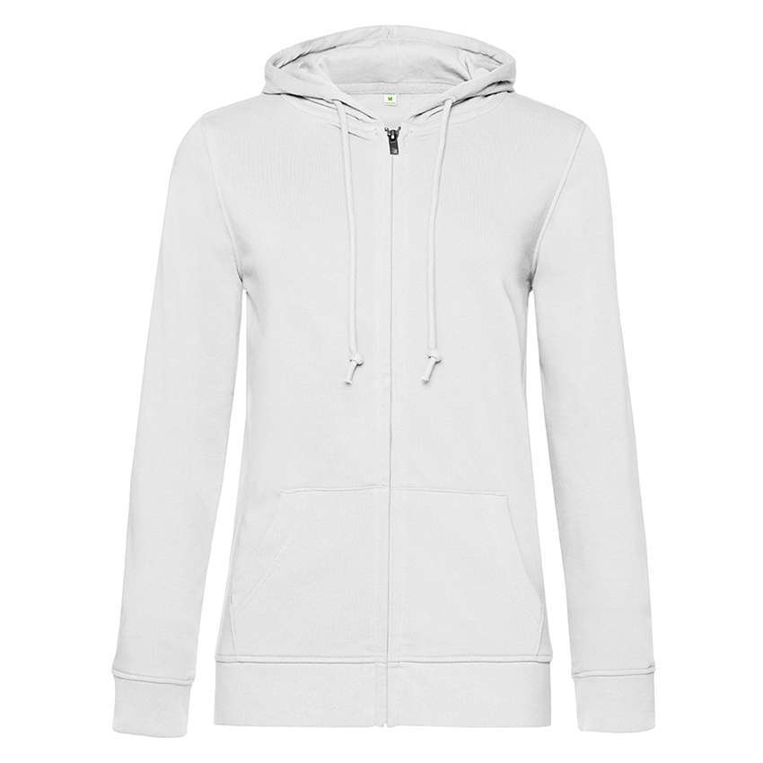 Weiße Kapuzenjacke mit durchgehendem Reißverschluss, Kordelzug und Kängurutasche