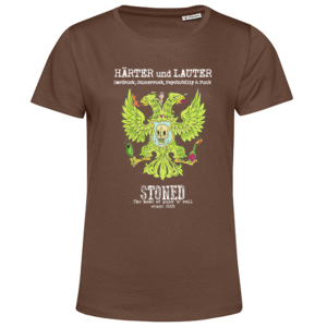 Braunes T‑Shirt mit grünem Doppeladler, Totenkopf und Schriftzug